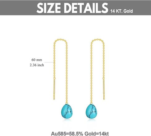 اقراط متدلية من الذهب عيار 14 قيراط بتصميم دمعة للنساء على شكل كمثرى، اقراط فيروزية متدلية بسلسلة متدلية، ذهبي اصفر، تركواز, الذهب الأصفر, تركواز in Kuwait