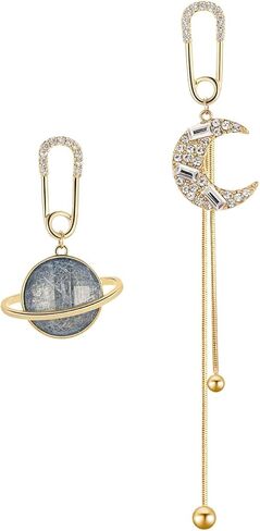 Moon Celestial Planet Earrings - Asymmetrical Unique Chic Cute Birthstone Earrings for Women, Moon Stone Earrings, Star Earrings, Vintage Dangle Jewelry in Saudi Arabia