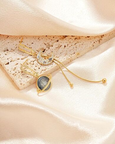 Moon Celestial Planet Earrings - Asymmetrical Unique Chic Cute Birthstone Earrings for Women, Moon Stone Earrings, Star Earrings, Vintage Dangle Jewelry in Saudi Arabia