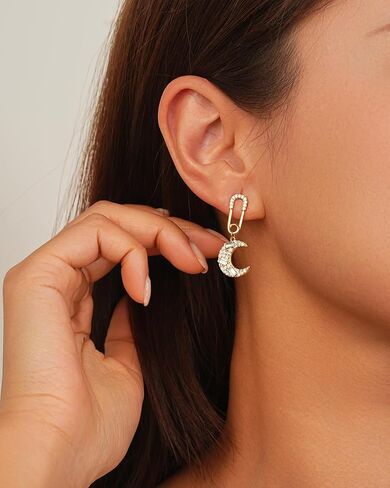 Moon Celestial Planet Earrings - Asymmetrical Unique Chic Cute Birthstone Earrings for Women, Moon Stone Earrings, Star Earrings, Vintage Dangle Jewelry in Saudi Arabia