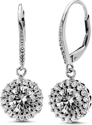 ميا سارين جولة مكعبة زركونيا هالو متدلي قطرة ليفرباك أقراط هدية الزفاف للنساء في الروديوم مطلي 925 الفضة الاسترليني in Kuwait