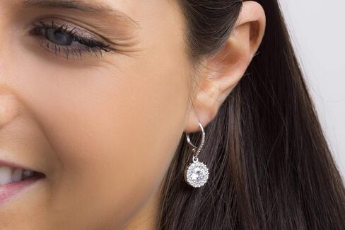 ميا سارين جولة مكعبة زركونيا هالو متدلي قطرة ليفرباك أقراط هدية الزفاف للنساء في الروديوم مطلي 925 الفضة الاسترليني in Kuwait