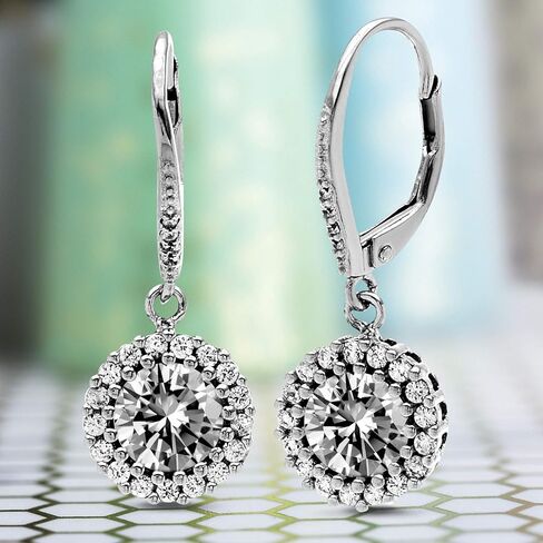 ميا سارين جولة مكعبة زركونيا هالو متدلي قطرة ليفرباك أقراط هدية الزفاف للنساء في الروديوم مطلي 925 الفضة الاسترليني in Kuwait