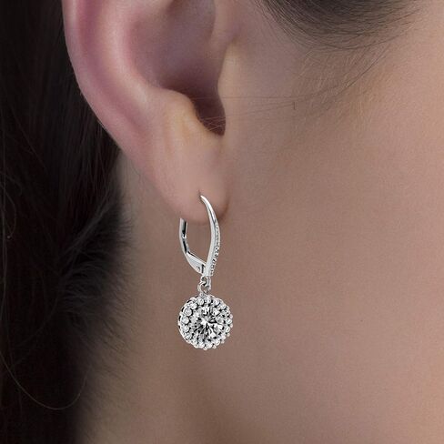 ميا سارين جولة مكعبة زركونيا هالو متدلي قطرة ليفرباك أقراط هدية الزفاف للنساء في الروديوم مطلي 925 الفضة الاسترليني in Kuwait