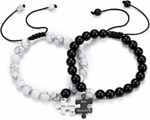 PESOENTH مطابقة الأساور الكريستال للأزواج لها غريب الأطوار له لغز مجنون وعد الأساور له ولها هدية عيد ميلاد الذكرى السنوية لعيد الحب لصديقها صديقة in Kuwait