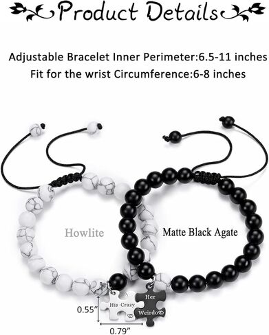 PESOENTH مطابقة الأساور الكريستال للأزواج لها غريب الأطوار له لغز مجنون وعد الأساور له ولها هدية عيد ميلاد الذكرى السنوية لعيد الحب لصديقها صديقة in Kuwait