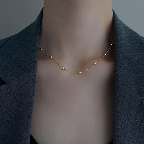 LOVPEPY Simple Choker Necklace for Women 925 Sterling Silver Dainty Satellite Bead Pendant Clavicle Chain Minimalist Jewelry Christmas Birthday Gift for Girls Teen 40+5CM in Saudi Arabia