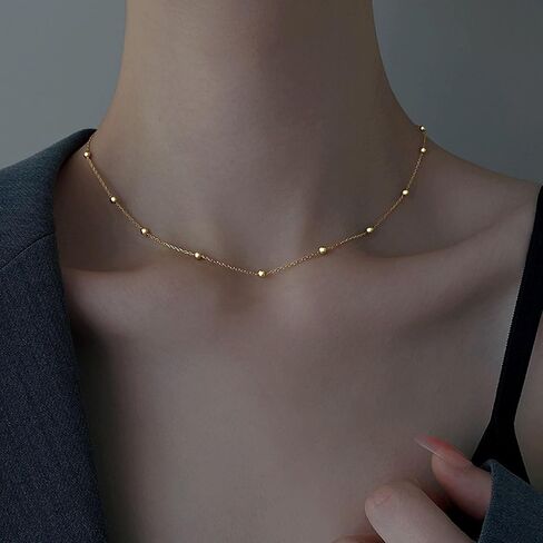 LOVPEPY Simple Choker Necklace for Women 925 Sterling Silver Dainty Satellite Bead Pendant Clavicle Chain Minimalist Jewelry Christmas Birthday Gift for Girls Teen 40+5CM in Saudi Arabia