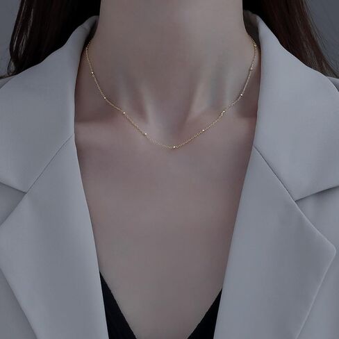 LOVPEPY Simple Choker Necklace for Women 925 Sterling Silver Dainty Satellite Bead Pendant Clavicle Chain Minimalist Jewelry Christmas Birthday Gift for Girls Teen 40+5CM in Saudi Arabia
