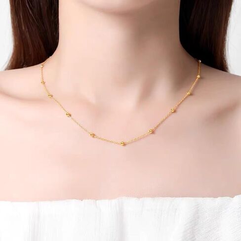 LOVPEPY Simple Choker Necklace for Women 925 Sterling Silver Dainty Satellite Bead Pendant Clavicle Chain Minimalist Jewelry Christmas Birthday Gift for Girls Teen 40+5CM in Saudi Arabia