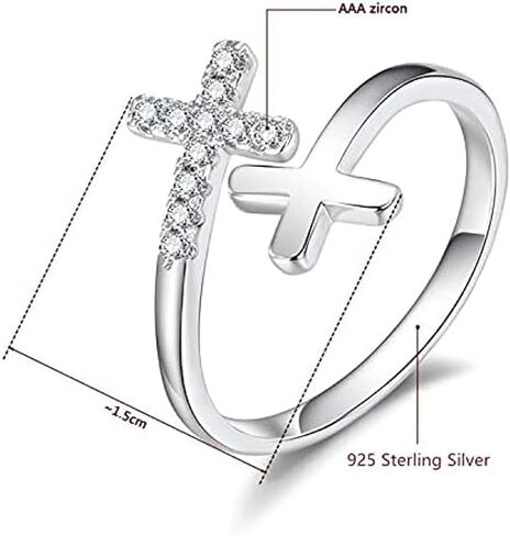 خاتم صليب الإيمان المسيحي من الفضة الإسترليني عيار 925 للنساء، مجوهرات ملهمة رائعة وهدايا عيد الفصح للمراهقات in Kuwait