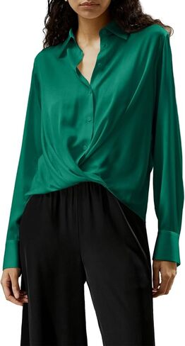 Cicy Bell Womens Work Blouses Twist Front Button Down Long Sleeve Shirts Loose Fit Casual Dressy Tops in Saudi Arabia