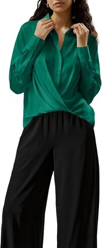 Cicy Bell Womens Work Blouses Twist Front Button Down Long Sleeve Shirts Loose Fit Casual Dressy Tops in Saudi Arabia