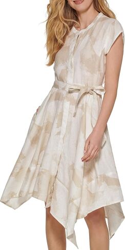 DKNY Women's Linen Tie Waist Fit and Flare Dress in Saudi Arabia