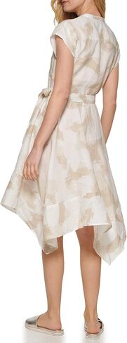 DKNY Women's Linen Tie Waist Fit and Flare Dress in Saudi Arabia