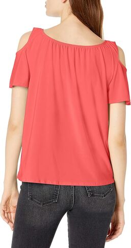 Star Vixen Women's Plus Size Cold Shoulder Tie Neck Keyhole Peasant Top in Saudi Arabia