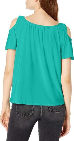 Star Vixen Women's Plus Size Cold Shoulder Tie Neck Keyhole Peasant Top in Saudi Arabia