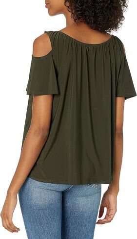 Star Vixen Women's Plus Size Cold Shoulder Tie Neck Keyhole Peasant Top in Saudi Arabia