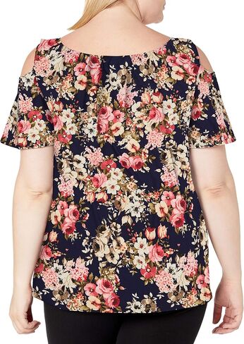 Star Vixen Women's Plus Size Cold Shoulder Tie Neck Keyhole Peasant Top in Saudi Arabia