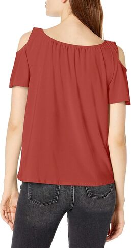 Star Vixen Women's Plus Size Cold Shoulder Tie Neck Keyhole Peasant Top in Saudi Arabia