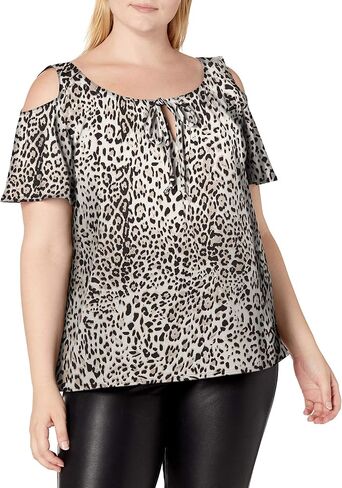 Star Vixen Women's Plus Size Cold Shoulder Tie Neck Keyhole Peasant Top in Saudi Arabia