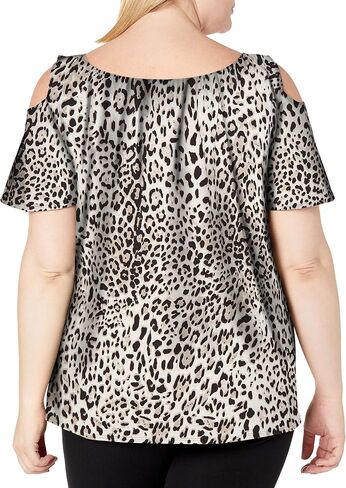 Star Vixen Women's Plus Size Cold Shoulder Tie Neck Keyhole Peasant Top in Saudi Arabia