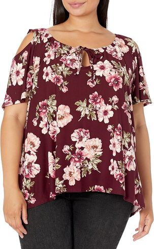 Star Vixen Women's Plus Size Cold Shoulder Tie Neck Keyhole Peasant Top in Saudi Arabia