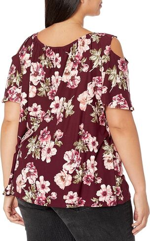 Star Vixen Women's Plus Size Cold Shoulder Tie Neck Keyhole Peasant Top in Saudi Arabia