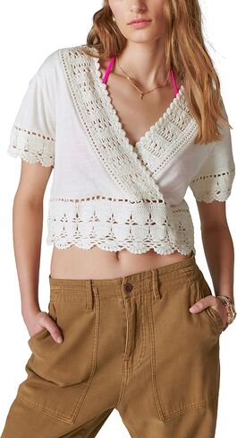 Lucky Brand Women's V Neck Crochet Top in Saudi Arabia