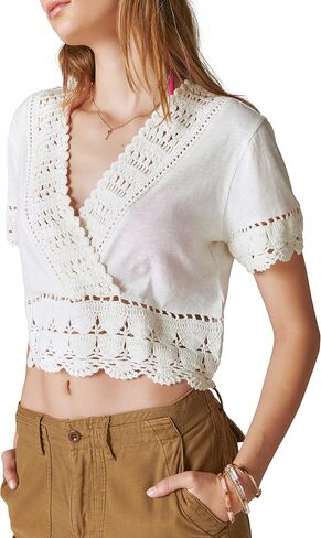 Lucky Brand Women's V Neck Crochet Top in Saudi Arabia