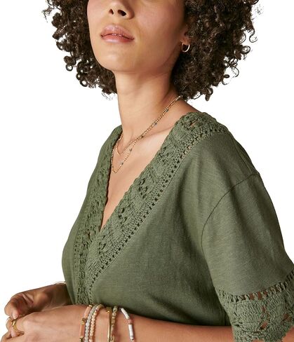 Lucky Brand Women's V Neck Crochet Top in Kuwait