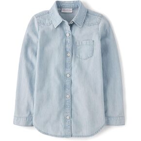 The Children's Place Girls' Long Sleeve Plaid Twill Tie Front Button Down Shirt