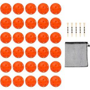 50 Pack Plastic Golf Balls Practice Limited Flight Golf Training Ball Hollow Swing Practice Indoor Golf Balls with Mesh Drawstring Bag for Backyard Driving Range or Outdoor