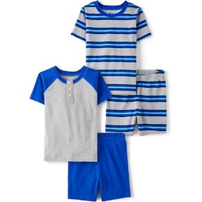 The Children's Place Boys Sleeve Top and Shorts Snug Fit 100% Cotton 4 Piece Pajama Set