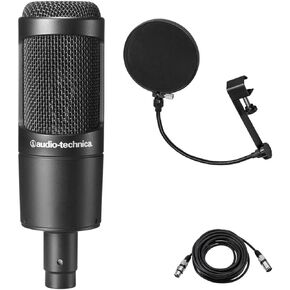 Audio-Technica AT2035 Cardioid Condenser Side-Address Microphone, 20Hz to 20kHz Frequency Response, 120 ohms Impedance - Bundle with Samson PS04 Pop Filter, 20ft Heavy Duty 7mm XLR Microphone Cable