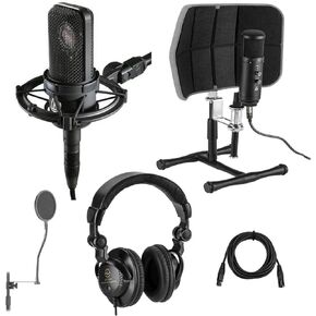 Audio-Technica AT4040 Side-Address Cardioid Condenser Microphone, 20 Hz - Bundle with Desktop Isolation Filter (Gray), Studio Monitor Headphones, 15' XLR M to XLR F Mic Cable, Pop Blocker in Saudi Arabia
