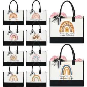Sweetude 10 Pack Teacher Appreciation Gift Bulk Teachers Day Gifts Rainbow Canvas Tote Beach Bag for Women Holiday Christmas
