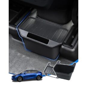 Rear Trash Can for Tesla Model Y Accessories 2020-2024 Backseat Storage Box with Push-to-Open Lid Design Center Console Organizer 3D Striped Pattern Garbage Bin Black