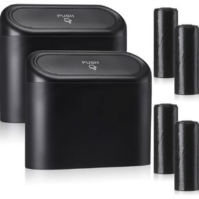 2 Pcs Car Garbage Can, Car Trash Can Bin with Lid and 60 Trash Bags Leakproof Small Trashcan Bin Dustbin Car Accessories Organizer Container for Back Front Seat Home Office Storage