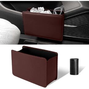 Car Trash Can, Auto Leather Trash Bin Garbage Organizer Holder with One Roll Trash Bag, Mini Foldable Dustbin Storage Bag Container, Multi-Function Trash Box for Car SUV (Beige)