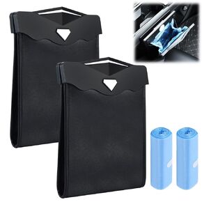 Fuutreo 2Pcs Car Trash Bin Smart LED Car Garbage Can with 30Pcs Disposable Inner Trash Bag Waterproof Vehicle Rubbish Container PU Leather Magnetic Car Garbage Can for Car (Leopard Print,9.5 x 7.1'')