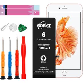 بطارية بديلة من GOBAT لهاتف iPhone 6، بطارية عالية السعة 1810 مللي أمبير في الساعة لهاتف iPhone 6 موديل A1586 A1589 A1549 مع مجموعة أدوات بديلة in Kuwait