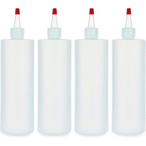 BRIGHTFROM Condiment Squeeze Bottles, 12 OZ Empty Squirt Bottle with Red Top Cap, Leak Proof - Great for Ketchup, Mustard, Syrup, Sauces, Dressing, Oil, Arts and Crafts, BPA FREE Plastic - 4 PACK