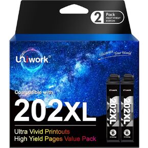 Uniwork Remanufactured 202XL Ink Cartridge Replacement for Epson 202 202XL T202XL T202 to use for Workforce WF-2860 Expression Home XP-5100 Printer (2 Black)