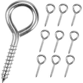 Byshun Eye Hooks Screw 2.5 Inches - 10 Pcs Stainless Steel Heavy Duty Eye Bolts Screw in Capacity Rust and Corrosion Resistant Anti-Rust Self Tapping Eyelet Screw Eye Bolts for Indoor & Outdoor