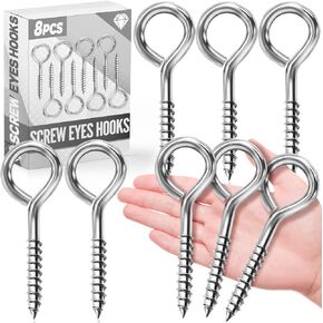 ZAUGONTW 5 Inch Eye Hooks, Eye Bolts Screw in, 8 Pack Heavy Duty Silver Large Screw Eye Hooks for Hanging, Tie-Downs, Heavy-Duty Applications