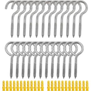 GLSJA 24 Pcs M6 304 Stainless Steel Screw Eye Hooks, 2-1/2 Inches Eyes Screw Hooks,Heavy Duty Screw Eye Bolt,Load Bearing 200LB,self-Tapping Eye Ring Bolt Hooks, Wood Terminal Eye Hole Hooks