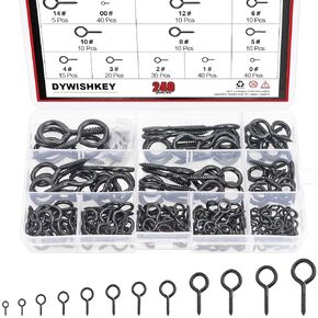 DYWISHKEY 240PCS 12 Sizes Nickel Plated Steel Screw Eyes Assortment Kit