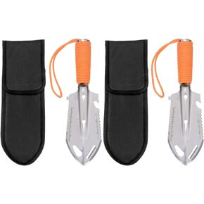 HARFINGTON 2pcs Multifunctional Camping Shovel 9 in 1 Multi-Purpose Backpacking Shovels with Carrying Bag for Outdoor Camping Hiking, Silver Green