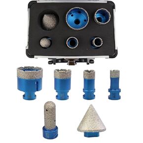 Diamond Drill bits kit Set 6pcs with 5/8-11 for Porcelain Porcelain Tile Ceramic Marble Brick Concrete (20/25/35/50+20mm Finger Bit+50mm Beveling Chamfer Bit)